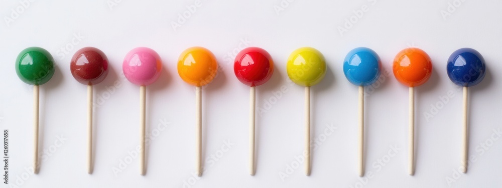 Poster colorful presentation pointers arranged in a row on a clean white background, ideal for enhancing vi