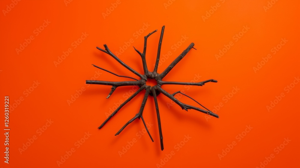 Aufkleber intricate black tree branches arranged in a circular form, creating a striking contrast on a bold or