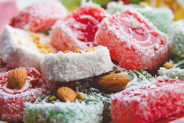 Closeup of sweets Turkish delights.