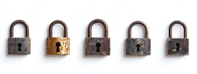 Variety of lock icons displayed on a white background, showcasing open, closed, and keyhole designs for security concepts