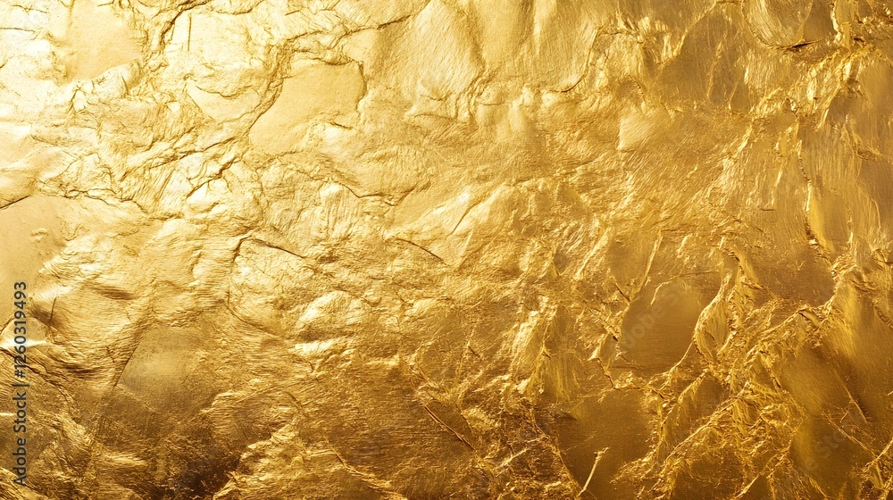 Poster stunning crumpled golden metallic texture background with a shiny gleaming surface and an elegant lu