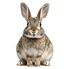 Obraz premium Brown rabbit sitting, white background, pet, Easter