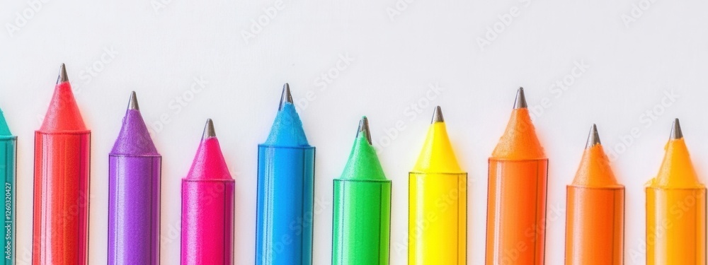 Poster colorful highlighters arranged in a row, emphasizing distinct charts against a clean white backdrop,