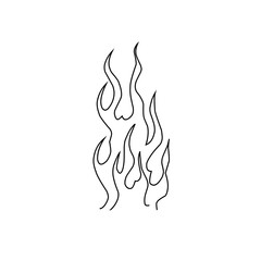 Burning fire, in minimalist style black outline hand drawn illustration isolated on transparent background
