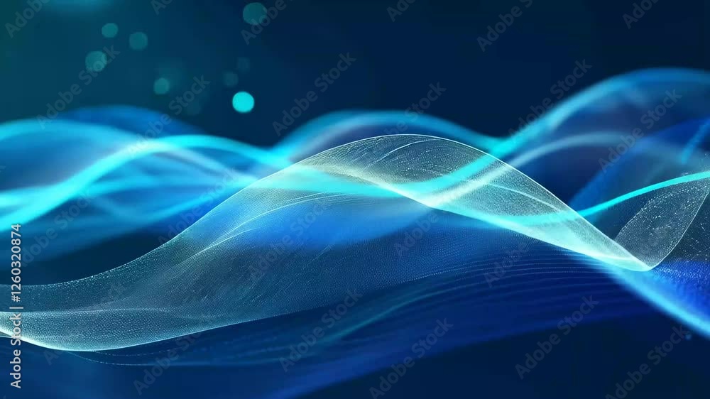 Poster soft waves of blue light swirl gracefully, adorned with sparkling particles that create a tranquil a