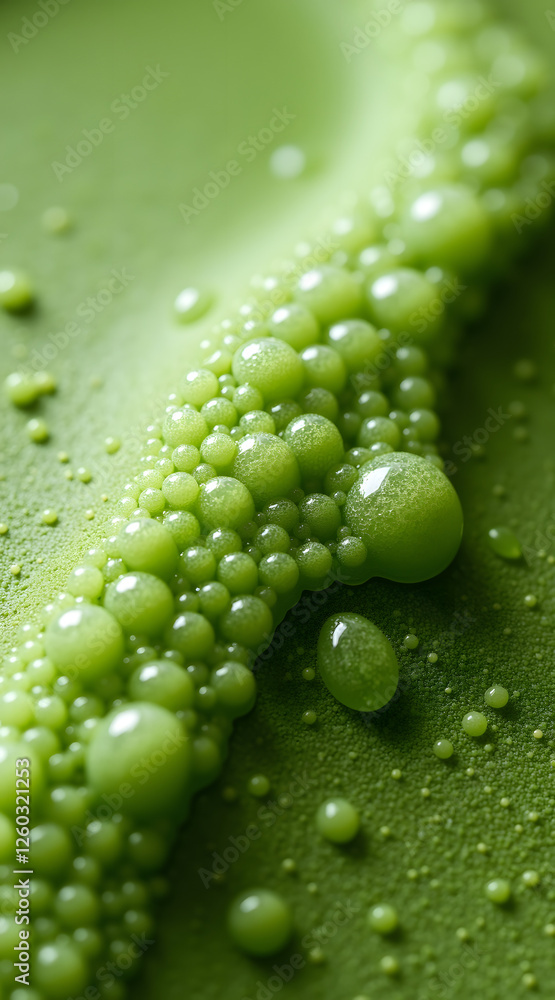 Poster a macro shot showcases vibrant matcha foam with delicate bubbles, emphasizing texture and richness a