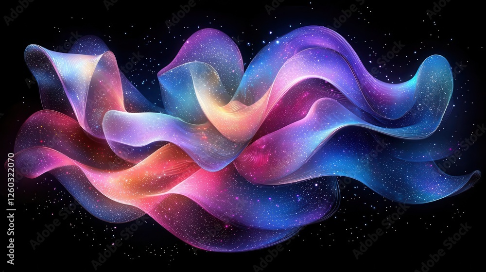 Poster a vibrant abstract wave of colors blending seamlessly, creating a captivating visual experience with