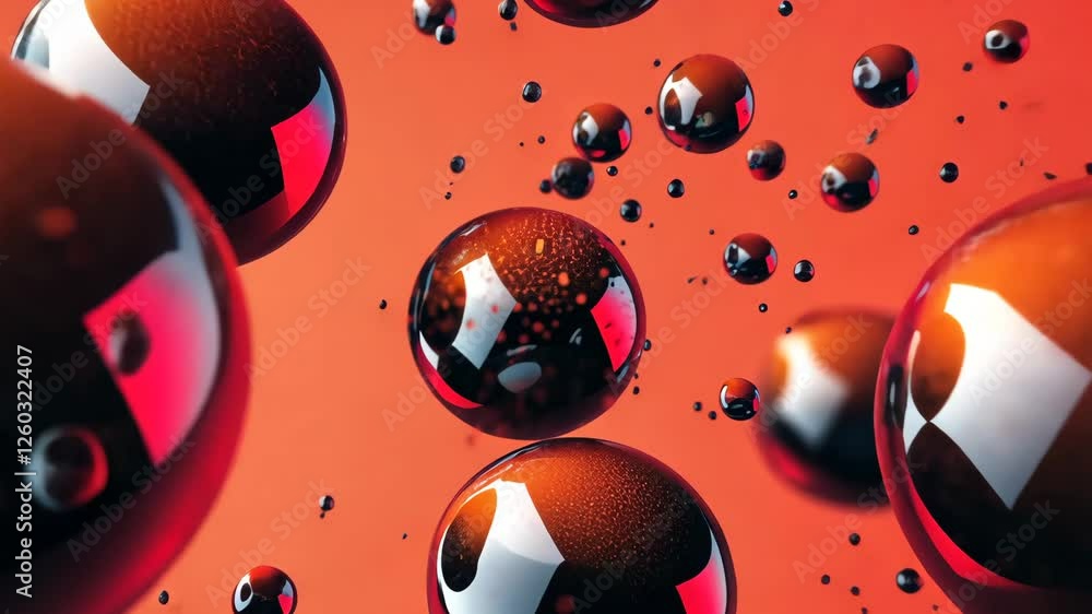 Poster abstract sparkling balls move gracefully in space, reflecting light and colors as they interact. the