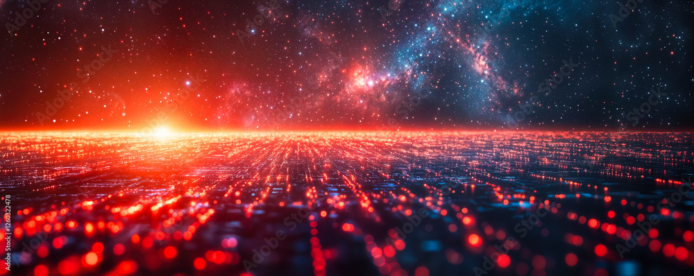 Poster futuristic data science and ai landscape with digital transformation and big data analytics in a cos