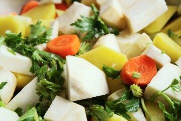 Fresh vegetables sliced. Carrots and celery