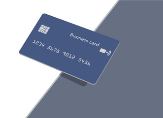A blue generic mock credit card is seen balanced on an edge in a 3-d illustration.
