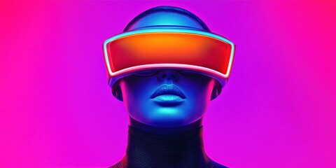 Futuristic vr experience digital art retrofuturistic portrait vibrant colors urban environment close-up view