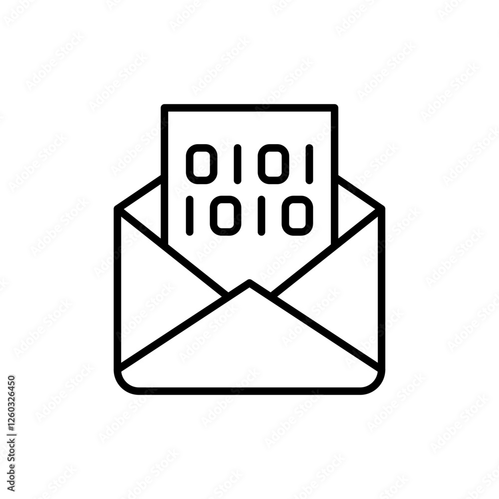 Poster binary code mail outline icons, minimalist vector illustration ,simple transparent graphic element .