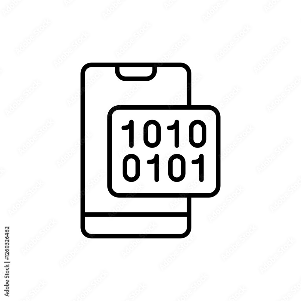Poster binary code app outline icons, minimalist vector illustration ,simple transparent graphic element .i