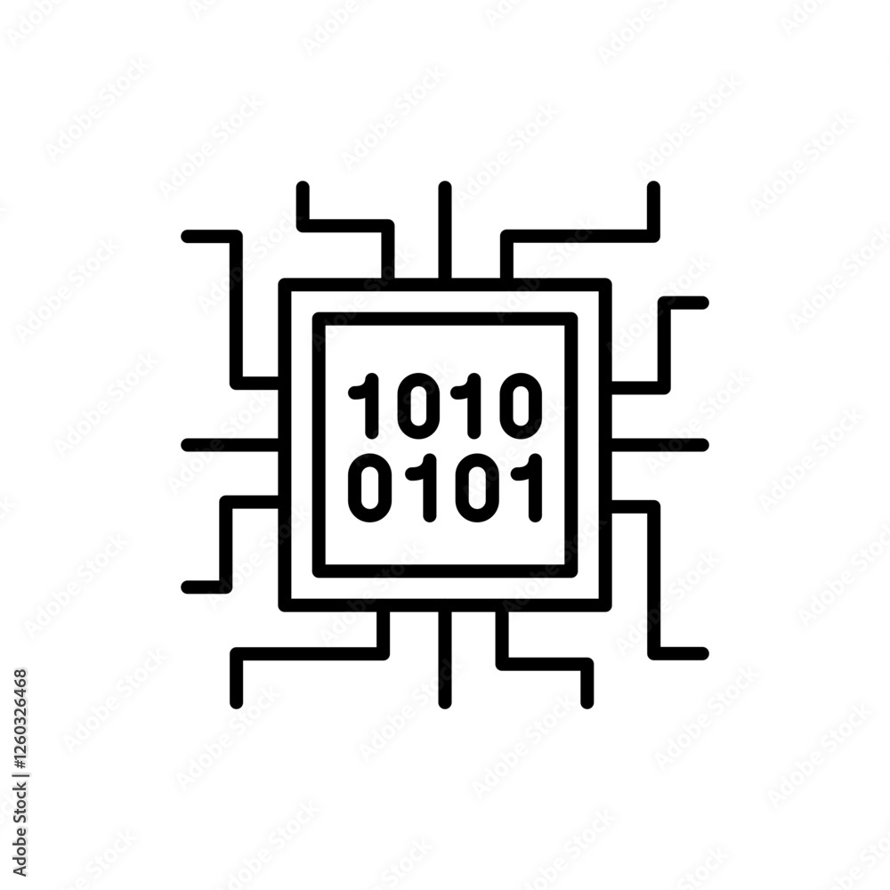 Poster binary code system outline icons, minimalist vector illustration ,simple transparent graphic element