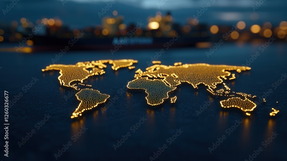 Aufkleber illuminated world map with connecting lines symbolizing shipping's global logistics and trade networ