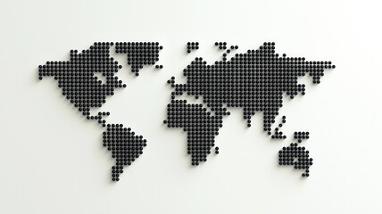 Fototapeta premium Black dotted minimalist world map showing continents on white background, ideal for global business, contemporary travel, and geography concepts