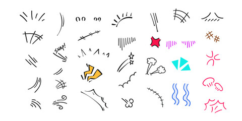 Manga expression effects collection,emotion line and effects,Hand Drawn,Cartoon effects,Visual effects elements set,  