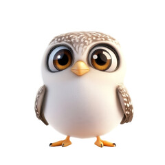 Fototapeta premium Cute baby owl&nbsp; with big eyes in 3D cartoon style&nbsp; Isolated on White Background