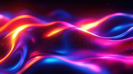 Abstract flowing neon waves background with flowing neon waves and bright color gradients. Emphasizing modern vibrancy and artistic flair, ideal for eye-catching designs and creative visuals.