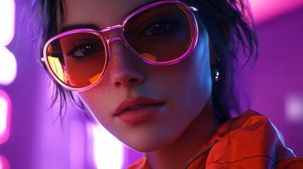 Modern Neon Synthwave Border on Dark Purple Background