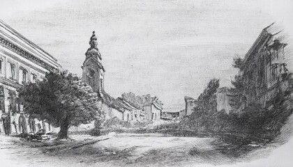 city ​​pencil sketch
