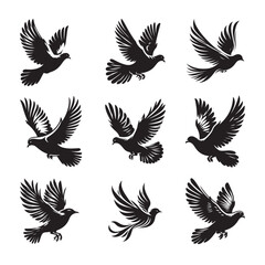 Obraz premium Flying Birds Silhouette Vector Set