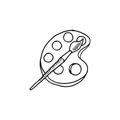Hand-drawn doodle of an artist's palette with paint and a paintbrush.