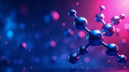 molecular structure, abstract molecules, science background, futuristic design, neon blue, vibrant pink, digital illustration, chemistry research, biotechnology, 3D molecular, nanotechnology, glowing 