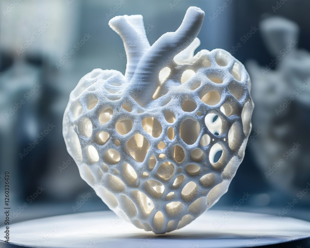 Poster close up view of heart valve prototype showcasing intricate design