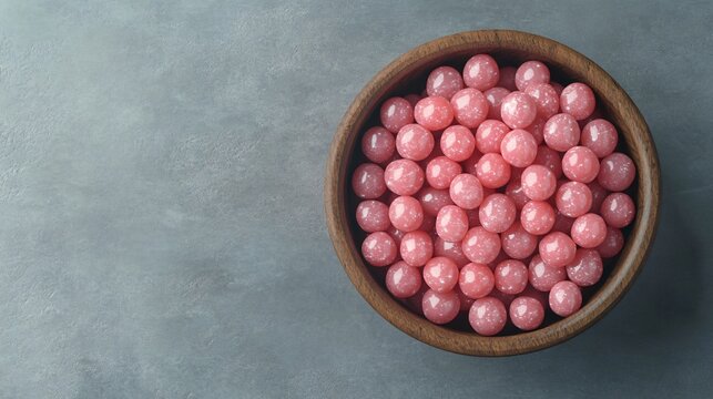 Gums in Wooden Bowl on Grey Surface