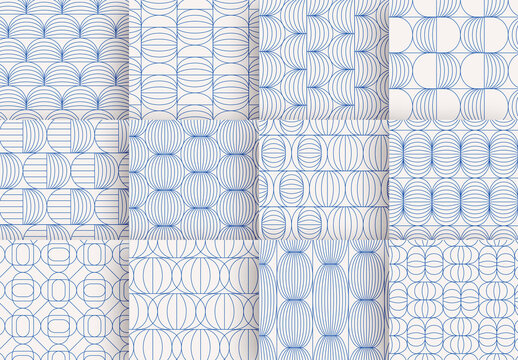 Seamless Pattern Set with Round Geometric Shapes