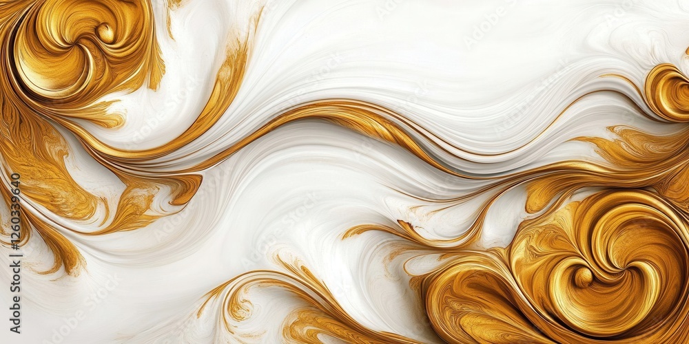 Poster generative art creation golden and white curl pattern with magenta accents in abstract design digita