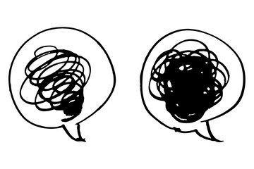 手描きのモヤモヤマークと吹き出し　憂うつ　不安　鬱　ベクター
