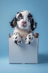 Adorable Dalmatian Puppy Peeking from a Box