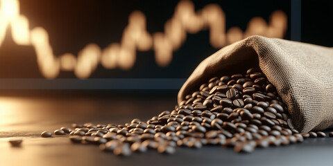 Exploring the dynamic global coffee market through a coffee sack and glowing price trends