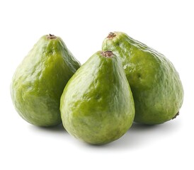Fresh green guavas on white background, healthy food