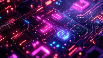 Obraz premium Abstract futuristic background with sleek lines and neon lights, highlighting advanced technology and innovation. Ideal for tech and sci-fi projects.