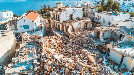 Fototapeta na wymiar Tsunami and tsunami destruction on the island of Santorini