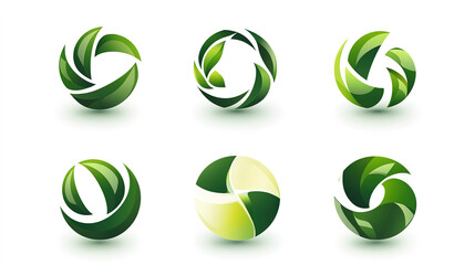 Obraz premium Elegant green leaf logo icon with clean lines, perfect for eco-friendly branding set on a white background