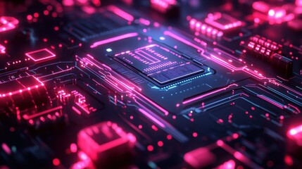 Obraz premium Abstract futuristic background with sleek lines and neon lights, highlighting advanced technology and innovation. Ideal for tech and sci-fi projects.