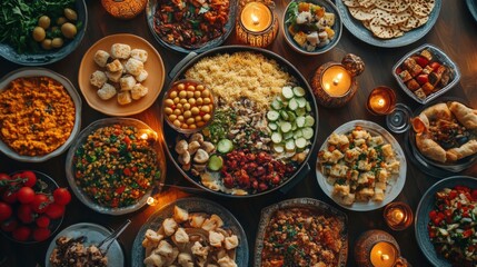Fototapeta premium A Lavish Middle Eastern Feast Abundant Table Food