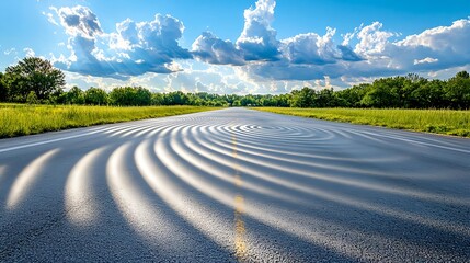 Fototapeta premium Serene Asphalt Road, Circular Light Patterns - Abstract patterns