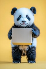 Adorable Panda Cub Holding a Cardboard Box