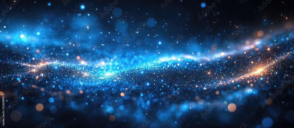 Poster abstract glowing blue light waves with shimmering particles on a dark background for captivating des