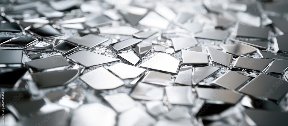 Poster reflective silver mosaic pieces creating a shimmering textured surface ideal for artistic or design 