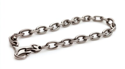 Obraz premium Silver chain bracelet with clasp lock isolated on white background for jewelry, fashion, or accessory presentations and marketing materials.