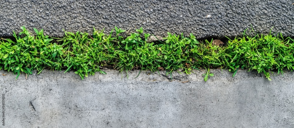 Poster sidewalk with grass texture pattern contrasting with concrete edge background design