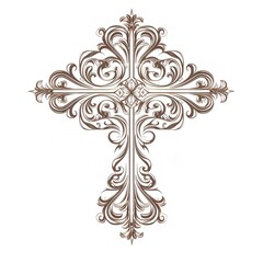 Elegant Ornate Cross Design Brown Vintage Floral Religious Symbol Decorative Graphic Art Ornamental Christian Faith Spiritual Belief Artistic         