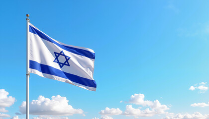 Waving Israel flag against clear blue sky, national pride
